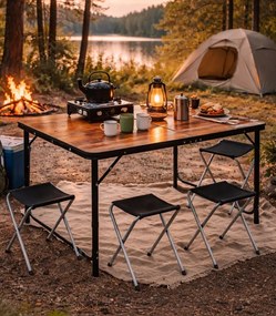Сгъваема къмпинг маса със столове - туристически комплект за 4 души Кафяво