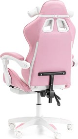Детски геймърски стол с поставка за крака и масажна облегалка - розов