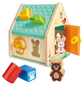 Дървен сортер за игра, Hape, Горска къщичка, 9 части