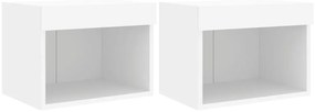 837114 vidaXL Нощни шкафчета с LED осветление, за стенен монтаж, 2 бр, бели