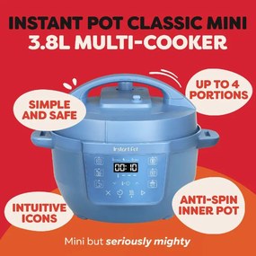 Мултикукър Instant Pot Classic Mini 140800701, 800W, 3.8 л, 7 програми, Favorite бутони, LCD дисплей, Неръждаема стомана, Син