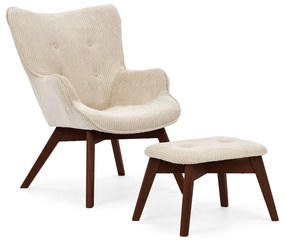 Бежов фотьойл с табуретка от рипсено кадифе Niko – Ropez