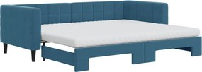 3196714 vidaXL Канапе с изтеглящо легло и матраци синьо 90x200 см кадифе