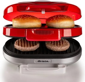 Втора ръка: Уред за бургери и сандвичи Ariete Party Time 0205/00, 1200W, 2 отделения, Незалепващи плочи, Подвижна тавичка, Червен