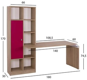 Бюро с библиотека Опус HM2242.04 червен цвят