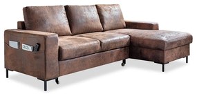 Винтидж кафяв кожен разтегателен диван, десен ъгъл Lofty Lilly - Miuform