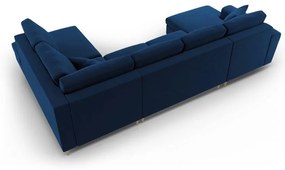 Син кадифен разтегателен ъглов диван с място за съхранение (десен ъгъл/U форма) Kyoto – Cosmopolitan Design