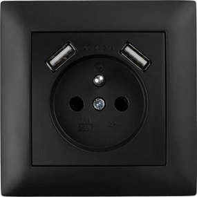 Единичен контакт със заземяване + 2x USB-A OSTE JNH003-G Black