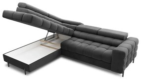Тъмносив кадифен разтегателен ъглов диван с място за съхранение (ляв ъгъл L форма) Ferucce – ELTAP