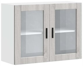 854093 vidaXL Кухненски стенен шкаф със стъклена врата Porto сив сонома