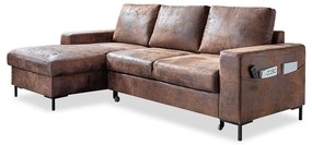 Винтидж кафяв кожен разтегателен диван, ляв ъгъл Lofty Lilly - Miuform