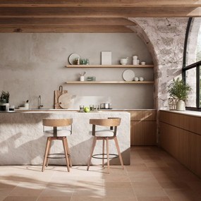 Кремави/в естествен цвят тапицирани бар столове в комплект с подлакътници 2 бр. Ilia – MOME