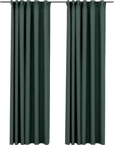 321189 vidaXL Затъмняващи завеси с куки имитация лен 2 бр зелени 140x225 см
