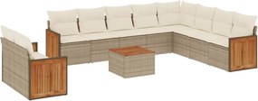 3227801 vidaXL Градински диван с възглавници, 11 части, бежов полиратан