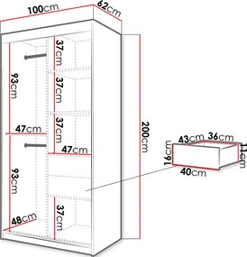 Плъзгащ се гардероб Jodelka-Leuko-Mauro-Дължина: 100 cm