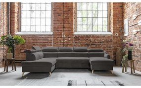 Тъмносив кадифен U-образен ъглов диван (ляв ъгъл) Sweet Harmony - Miuform