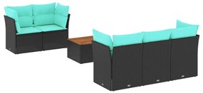 3255812 vidaXL Градински комплект диван с възглавници 6 части черен полиратан