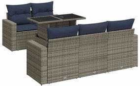 3326252 vidaXL Градински диван с възглавници, 6 части, сив полиратан, акация