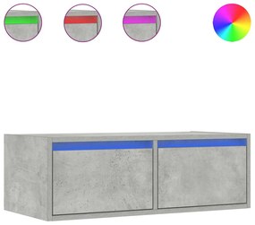 860232 vidaXL ТВ шкаф с LED осветление, бетонно сив, 75x35,5x25 см