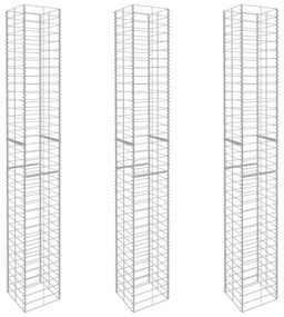 145088 vidaXL Габионни кошници, 3 бр, поцинкована стомана, 25x25x197 см