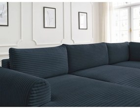 Тъмносин разтегателен ъглов диван от рипсено кадифе (ляв ъгъл/"U" форма) Lucien – Bobochic Paris