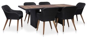 3057812 vidaXL Градински комплект с възглавници, 7 части, черен полиратан