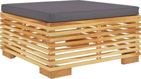 319161 vidaXL Градинска табуретка с тъмносива възглавница, тиково дърво масив