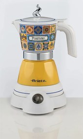 Електрическа кафеварка Ariete Moka Vintage Positano 1358/1P, 400W, 4 чаши, Безжична употреба, Въртяща се на 360 градуса основа, Бял/Жълт