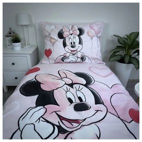 Розово единично памучно детско спално бельо 140x200 cm Minnie "Balloon" – Jerry Fabrics