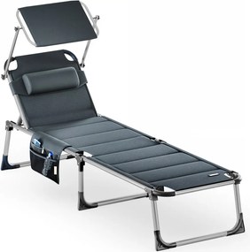 Сгъваем градински шезлонг Bari със сенник 210 x 60 x 81 cm Сив