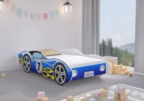 Изключително синьо легло във формата на състезателен автомобил 160 x 80 cm