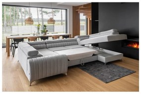 Светлосив сгъваем/с място за съхранение ъглов диван (десен ъгъл/U форма) Louis – ELTAP