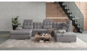Сив разтегателен ъглов диван с място за съхранение (десен ъгъл/U форма) Merkur – Ropez