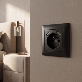 Единичен контакт със заземяване + 2x USB-A OSTE JNH003-G Black