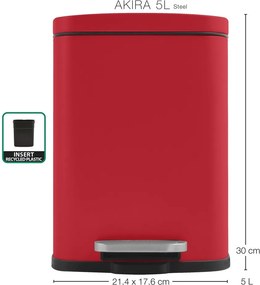 Червено стоманено кошче за боклук с педал 5 l Akira – Spirella