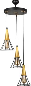 Хавана E27 метална триосветителна таванна лампа в черен - златист цвят 30x30x112см.