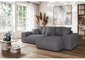 Сив разтегателен ъглов диван с място за съхранение от рипсено кадифе (променлив) Luma – Ropez