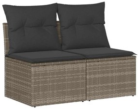 3325246 vidaXL Градински диван с възглавници, 2 части, сив полиратан, акация