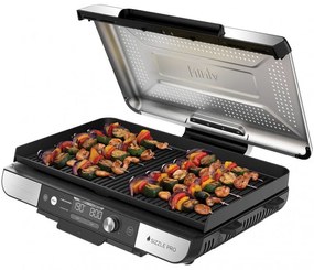 Електрически грил Ninja Sizzle Pro XL GX101EU, 1800W, 120°-260°C, 2 керамични плочи, 10 бургера, ProTemp IQ, Сваляем капак, Черен/инокс