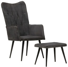 Sonata H Wingback стол с табуретка, черен, винтидж, канава