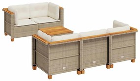 3261733 vidaXL Градински диван с възглавници, 6 части, бежов полиратан