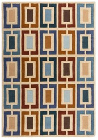 Ръчно изработен вълнен килим в син и оранжев цвят 120x170 cm Retro Blocks – Flair Rugs