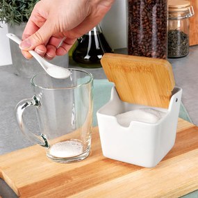 Керамична захарница с  бамбуков капак и лъжичка 250 ml