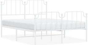 373953 vidaXL Метална рамка за легло с горна и долна табла, бяла, 135x190 см