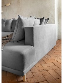 Ъглов разтегателен диван от сив велур (десен ъгъл/U-образна форма) Lazy Lukka - Miuform