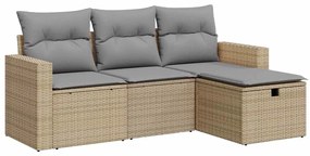 3325355 vidaXL Градински диван с възглавници, 4 части, бежов полиратан