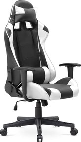 Офис игрално столче Alonso от PU кожа в бял - черен цвят 67x70x125/135см.