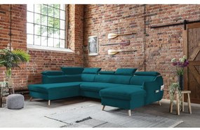 Тюркоазен кадифен U-образен ъглов диван (ляв ъгъл) Sweet Harmony - Miuform
