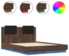 3210058 vidaXL Рамка за легло с табла и LED осветление, кафяв дъб, 120x190 см