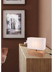 Бяла и естествена настолна лампа с текстилен абажур (височина 30 cm) Woody – Trio